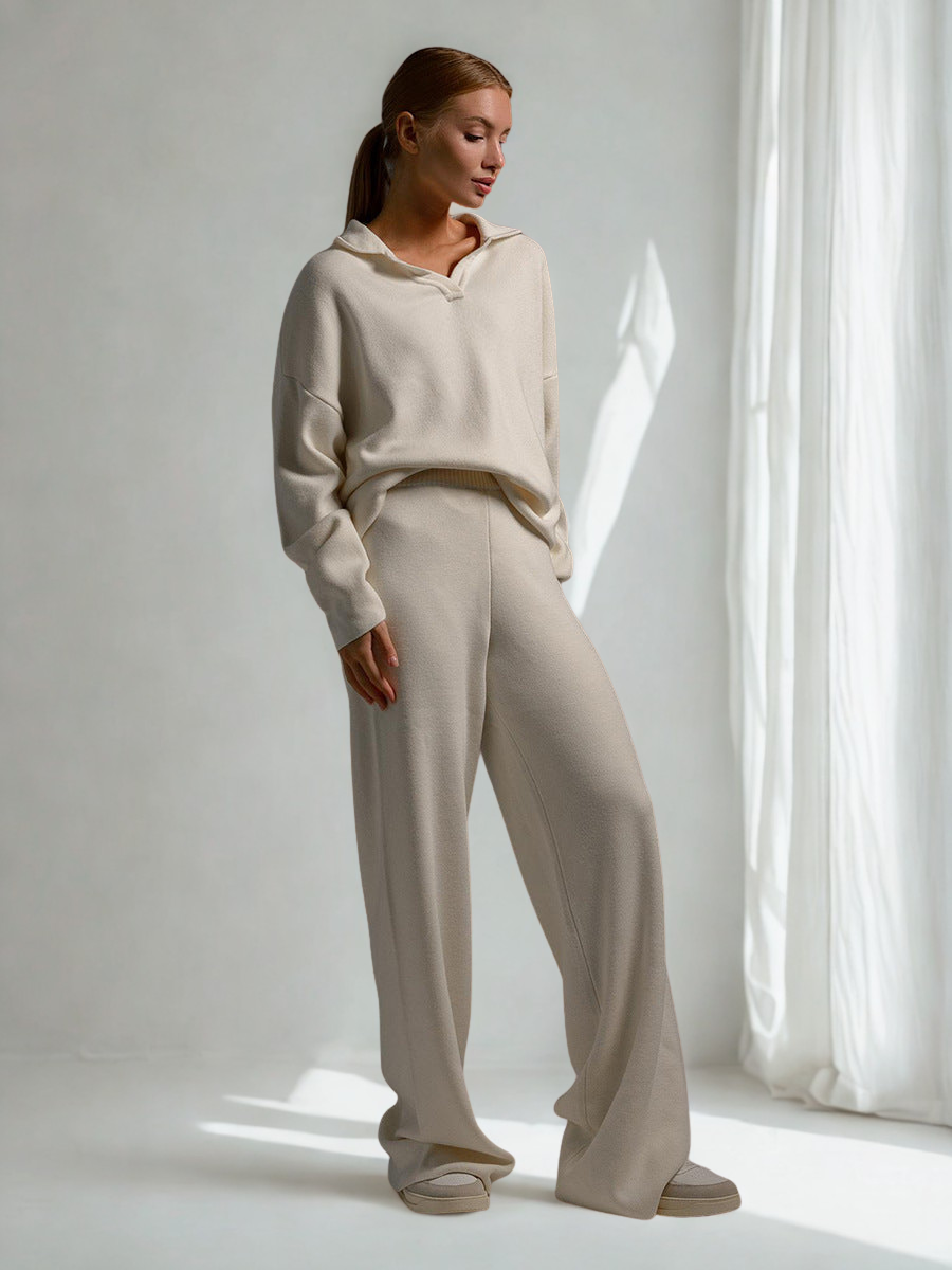 Dames Lounge Set, Zacht en Comfortabel, Met Kraag & Wijde Broek