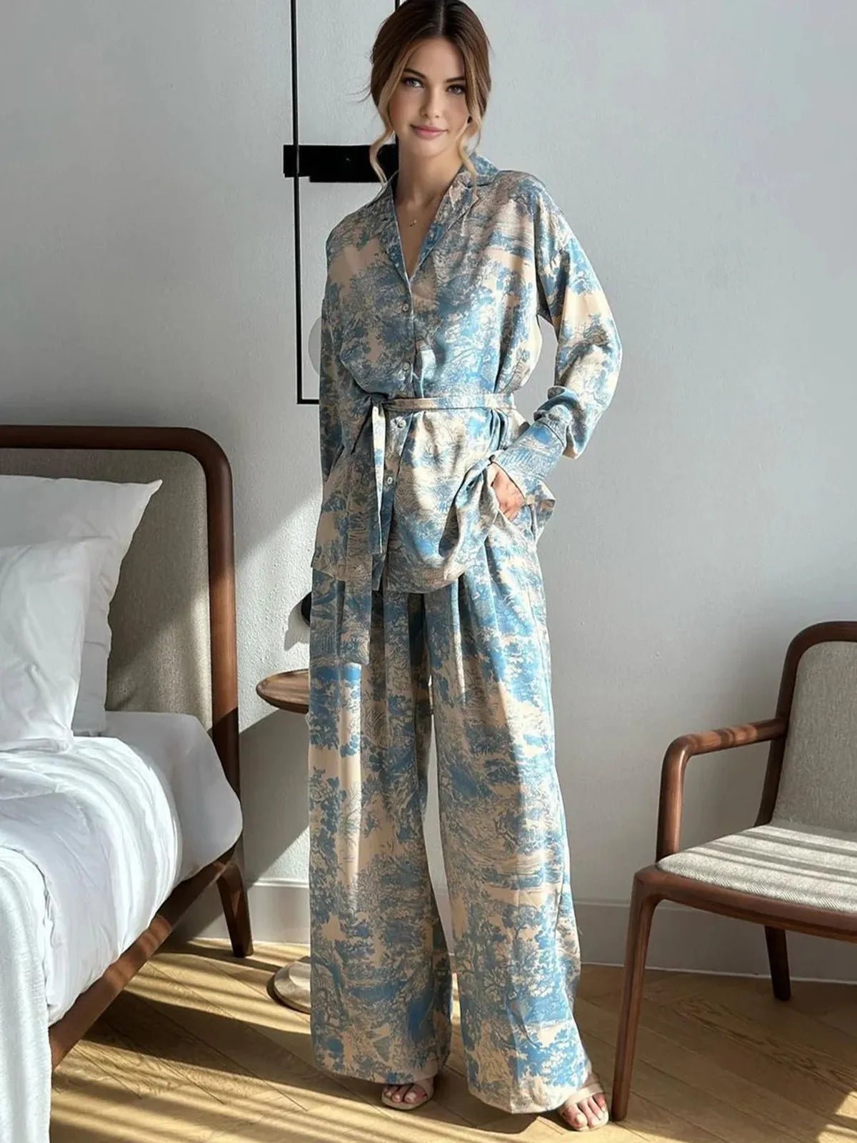 Julia Bedrukte Co-Ord Set | Twee Piece Setje, Wijde Pijpen, Casual Comfort