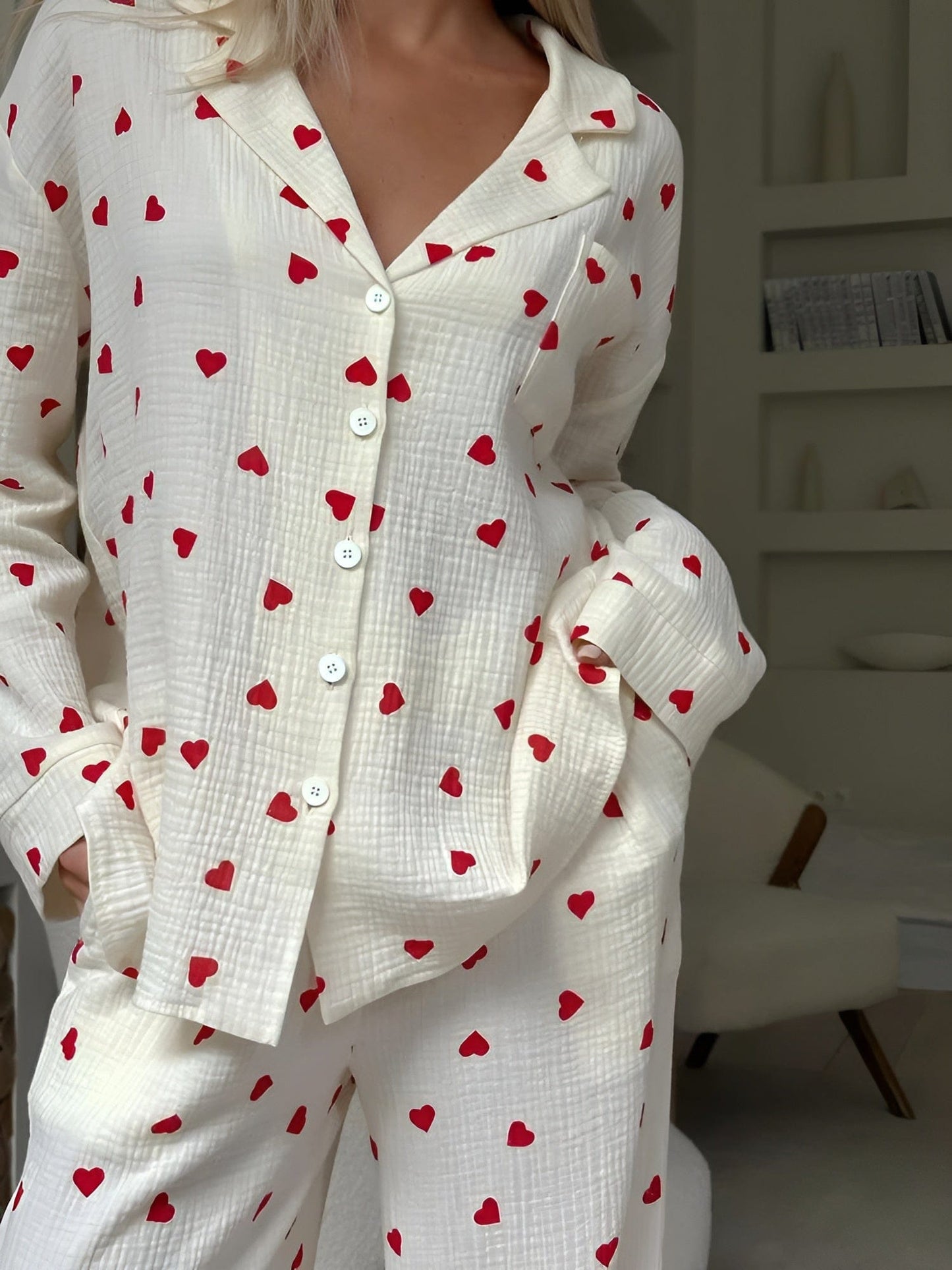 Lola Dames Pyjama Set | 100% Katoen, Comfortabel met Hartjesprint