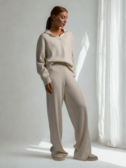 Dames Lounge Set, Zacht en Comfortabel, Met Kraag & Wijde Broek