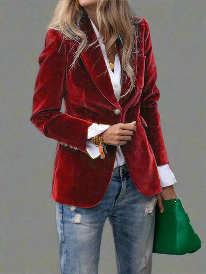 Addison Fluwelen Blazer Met Gouden Knopen Voor Dames