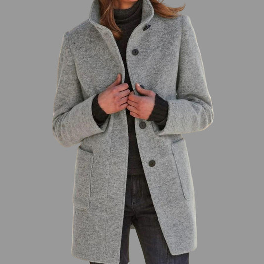 Amanda Damesjas | Hoogwaardige Wol, Retro Knoopsluiting 0