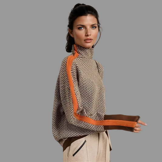 Carmen Coltrui Dames | Zachte Stof, Moderne Hoge Kraag met Contrasterende Strepen 0