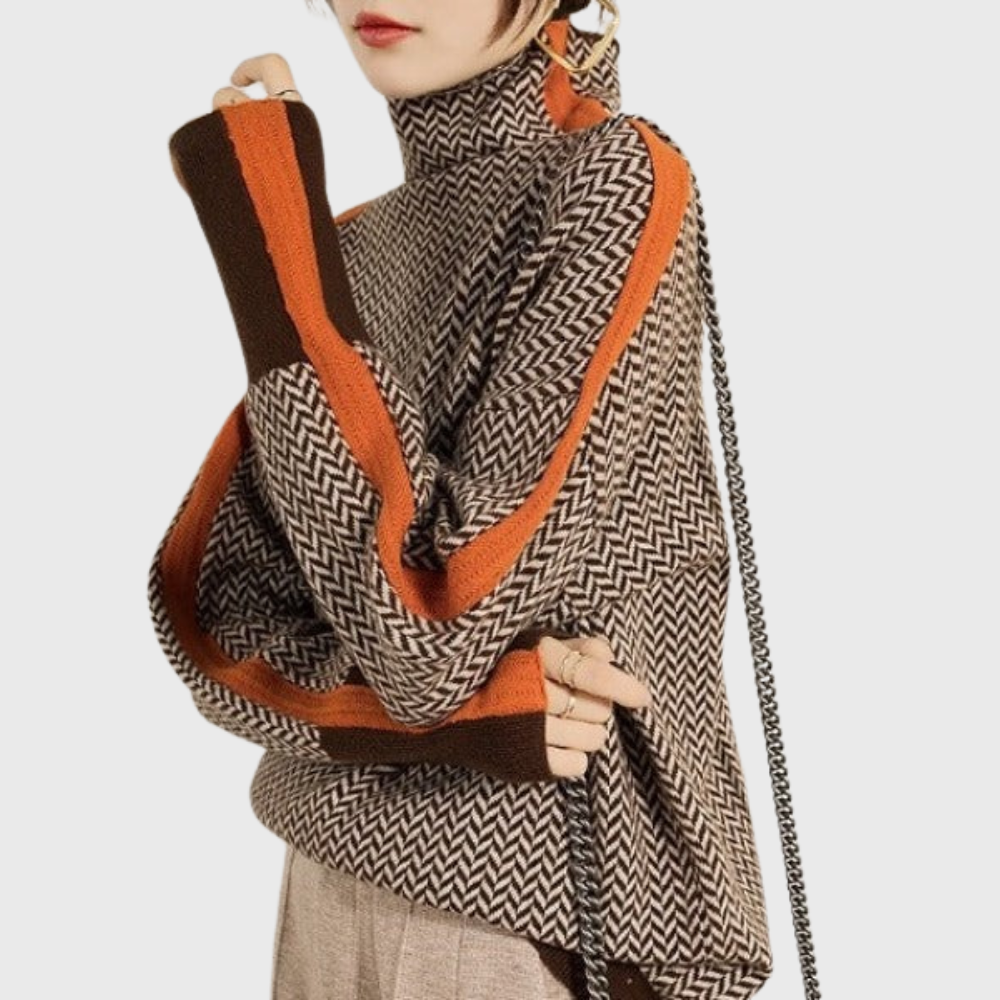 Carmen Coltrui Dames | Zachte Stof, Moderne Hoge Kraag met Contrasterende Strepen 1