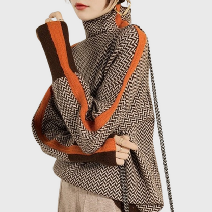 Carmen Coltrui Dames | Zachte Stof, Moderne Hoge Kraag met Contrasterende Strepen 1