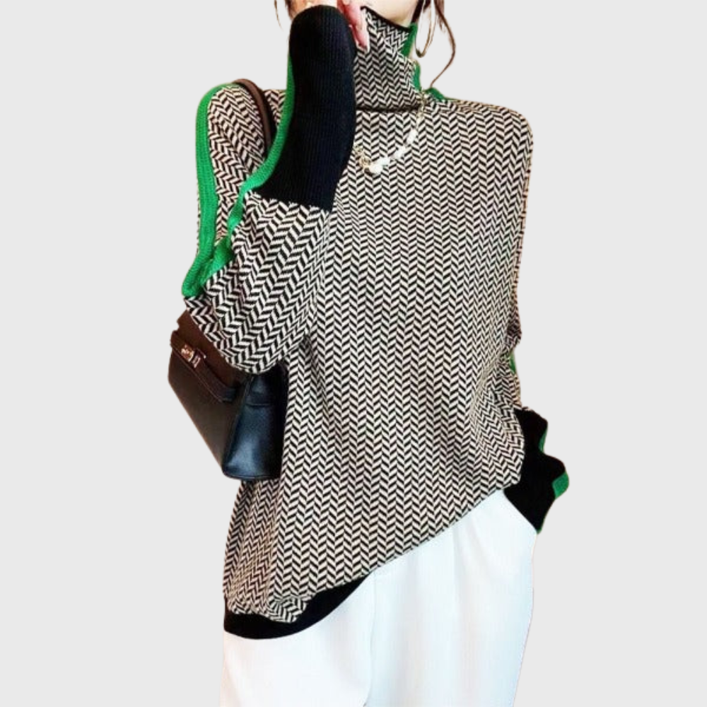 Carmen Coltrui Dames | Zachte Stof, Moderne Hoge Kraag met Contrasterende Strepen 3