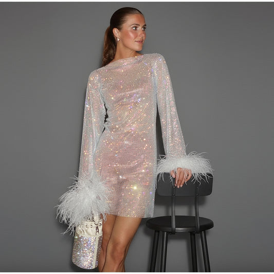 Celeste Stralende Jurk voor Vrouwen | Glanzende Stof, Elegante Snit 0