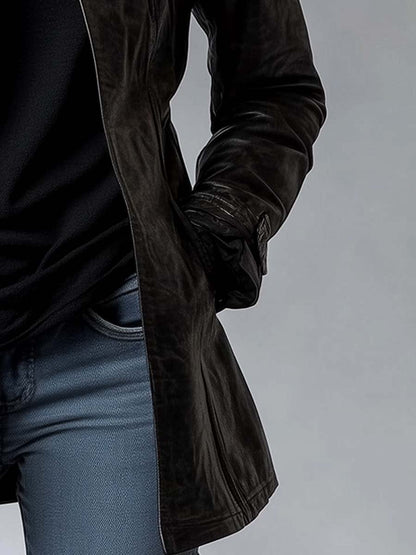 Daisy Dames Jas | Leren Look, Vintage Standkraag, Elegant 4