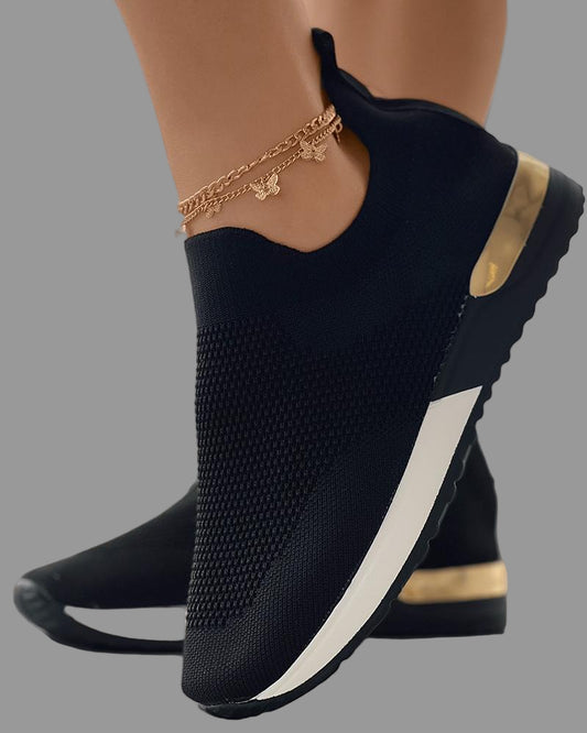 Daisy Dames Sneakers | Gebreid Textiel, Slip-On Met Gouden Accenten 0