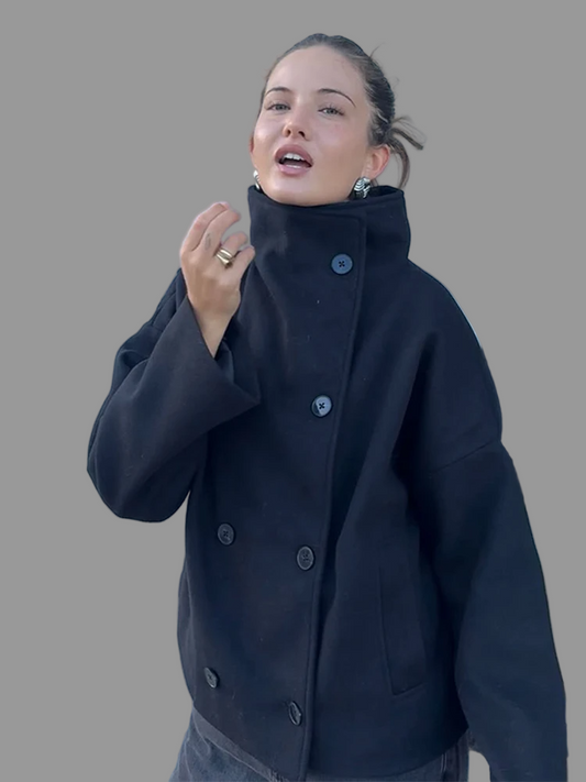 Daphne Wolblend Jas voor Dames | Hoge Kraag en Modieuze Knopen 0