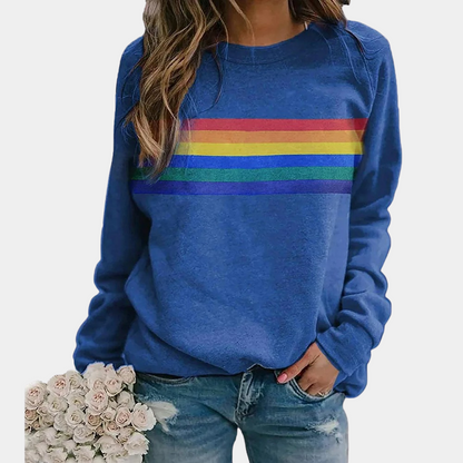 Dazzle Dames Sweatshirt | Zachte Katoenmix, Vrolijke Regenboogstrepen 0