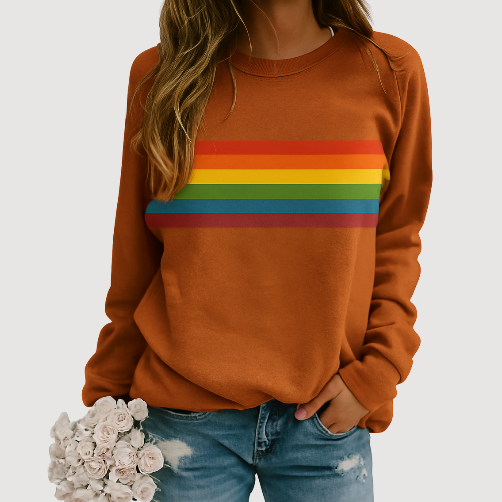 Dazzle Dames Sweatshirt | Zachte Katoenmix, Vrolijke Regenboogstrepen 2