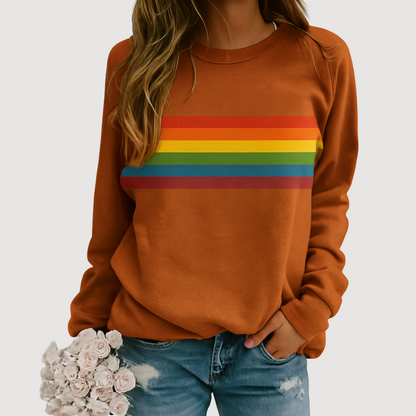 Dazzle Dames Sweatshirt | Zachte Katoenmix, Vrolijke Regenboogstrepen 2