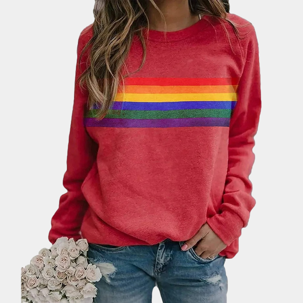 Dazzle Dames Sweatshirt | Zachte Katoenmix, Vrolijke Regenboogstrepen 3