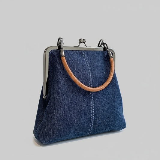 Dynamische Denim Schoudertas Dames | Premium Denim en Rundleer, Trendy en Ruim Interieur 0