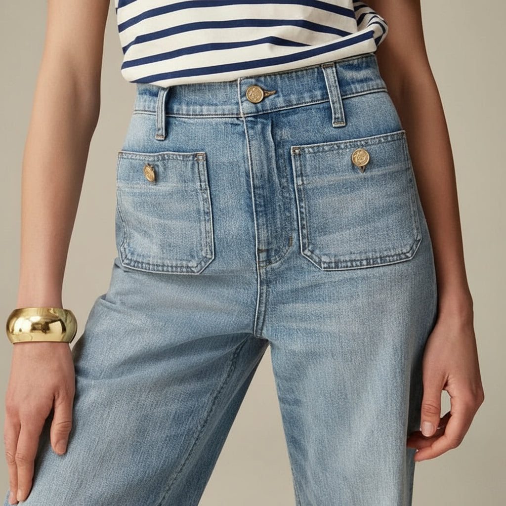 Giselle Slim Fit Spijkerbroek Dames | Comfortabele Katoenmix, Hoge Taille met Unieke Voorzakken 0