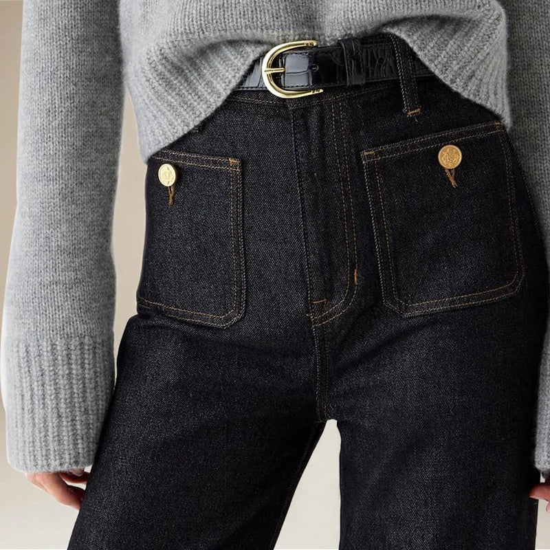 Giselle Slim Fit Spijkerbroek Dames | Comfortabele Katoenmix, Hoge Taille met Unieke Voorzakken 2