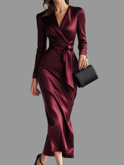 Isabelle Dames Wikkeljurk | Satijn, Bordeauxrood 0
