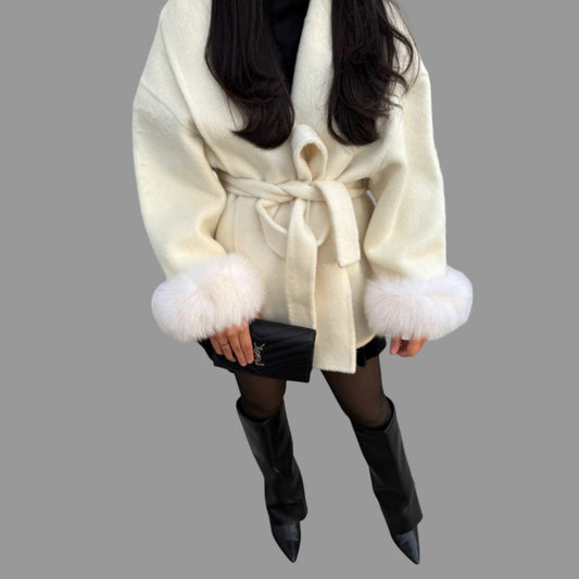 Kim Elegante Damesjas | Zachte Wol met Afneembaar Imitatiebont, Lange Dames Jas Winter 0