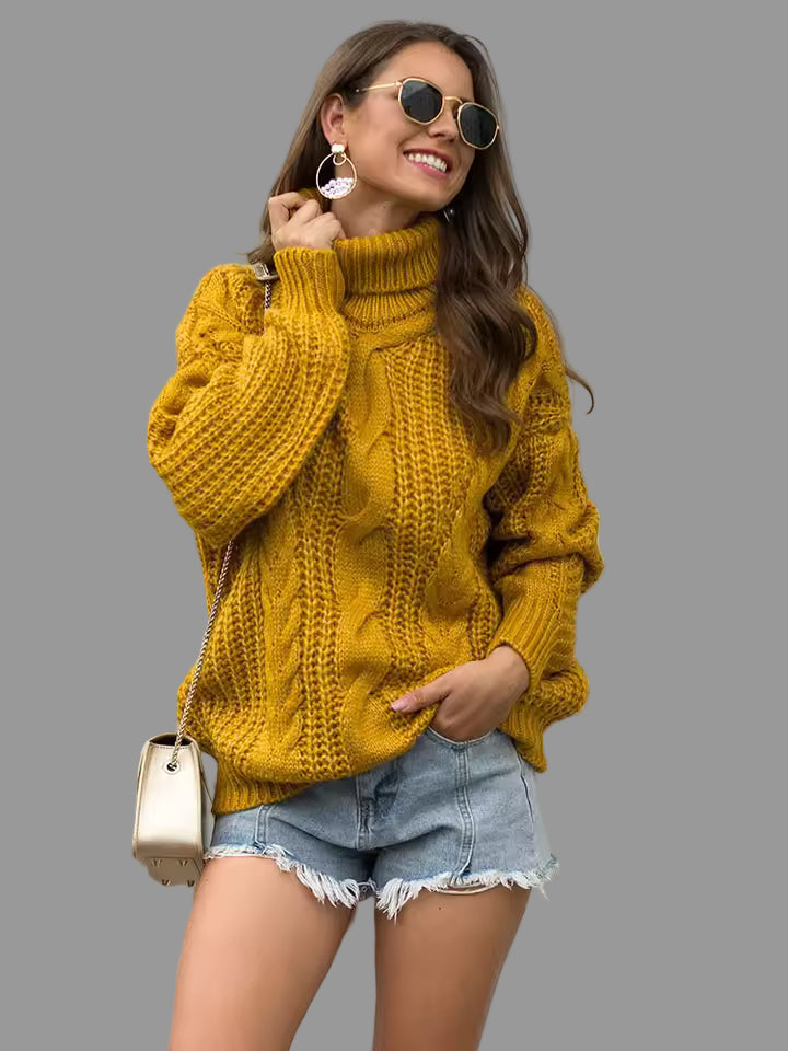 Kim Gebreide Dames Trui | Comfortabele Hoge Col, Lange Mouwen 0