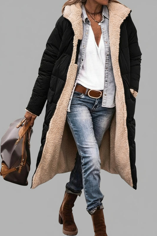 Kim Lange Lange Winterjas Dames | Gewatteerd, Met Capuchon, Omkeerbaar 0