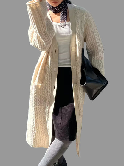 Kim Vintage Cardigan Dames | Met Zakken, Knoopsluiting, Kabelpatroon 0