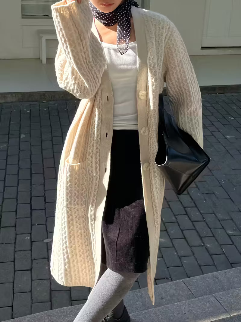 Nienke Vintage Cardigan Dames | Met Zakken, Knoopsluiting, Kabelpatroon