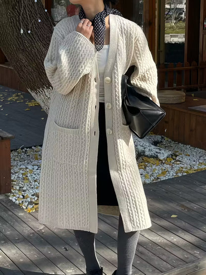 Kim Vintage Cardigan Dames | Met Zakken, Knoopsluiting, Kabelpatroon 1