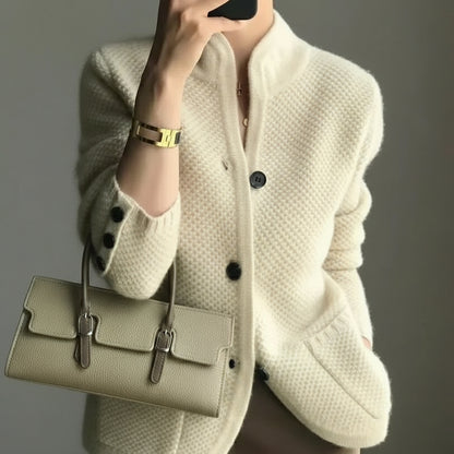 Leila Cardigan Dames | Hoogwaardig Wolmengsel, Tijdloos Ivoorwit 0