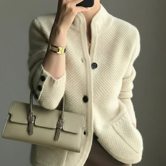 Leila Cardigan Dames | Hoogwaardig Wolmengsel, Tijdloos Ivoorwit 0