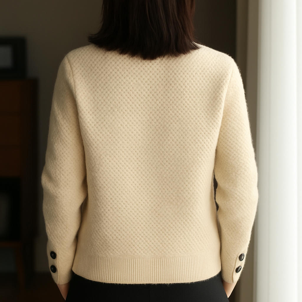 Leila Cardigan Dames | Hoogwaardig Wolmengsel, Tijdloos Ivoorwit 2