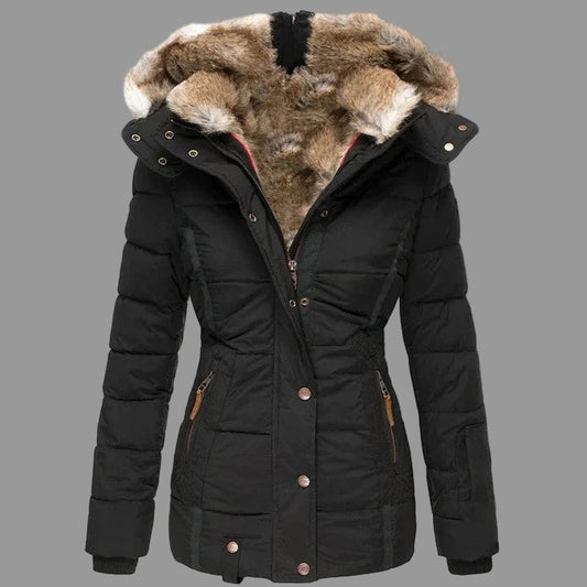 Lina Dames Winterjas | Gewatteerde Lange Jas met Verwijderbare Bontkap 0