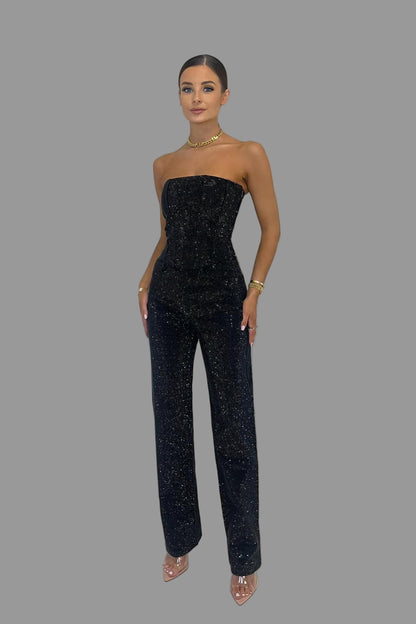 Liora Damesbroekenset | Glinsterende Top en Hoge Taille Jeans 0