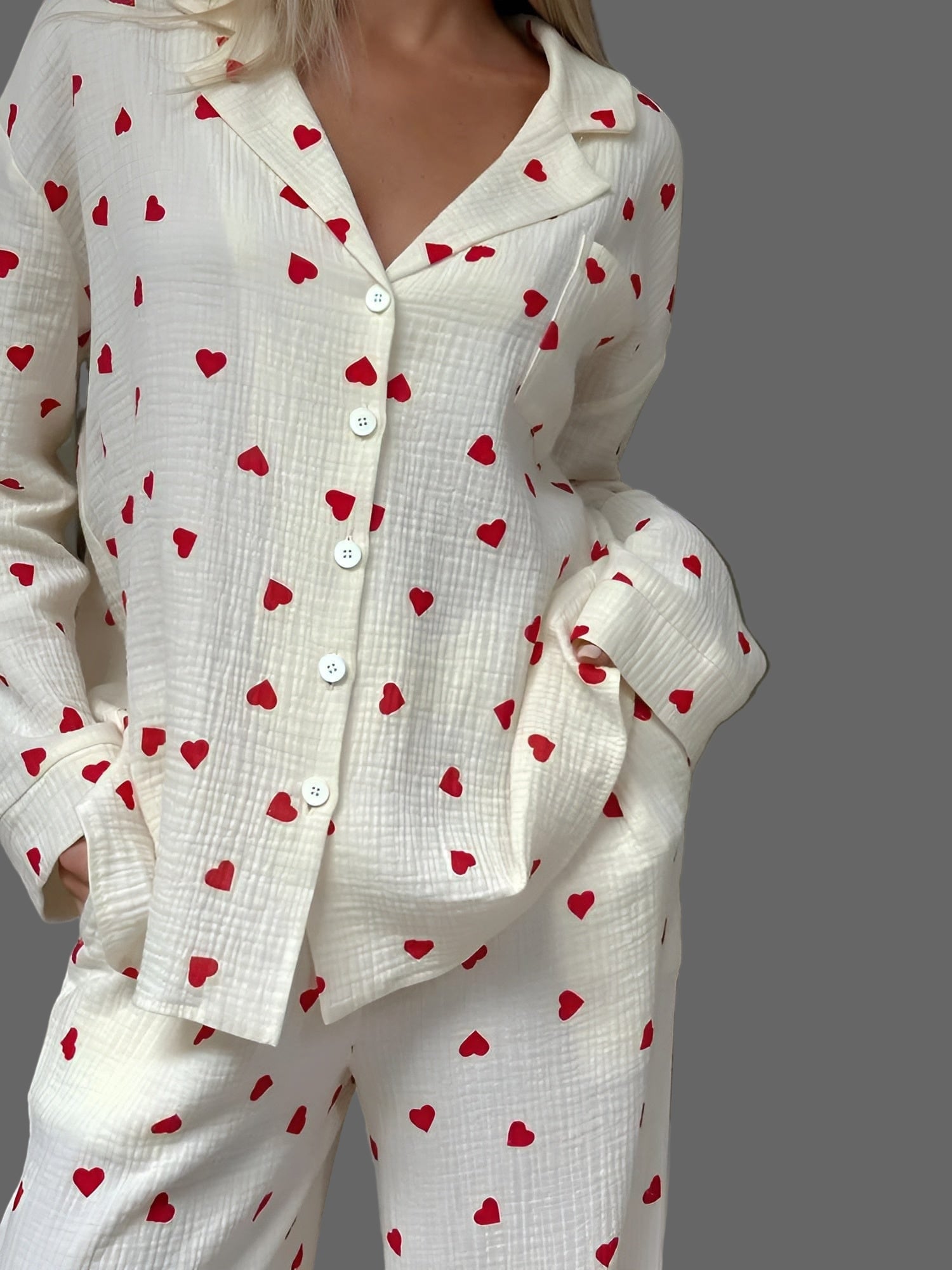 Lola Dames Pyjama Set | 100% Katoen, Comfortabel met Hartjesprint 0
