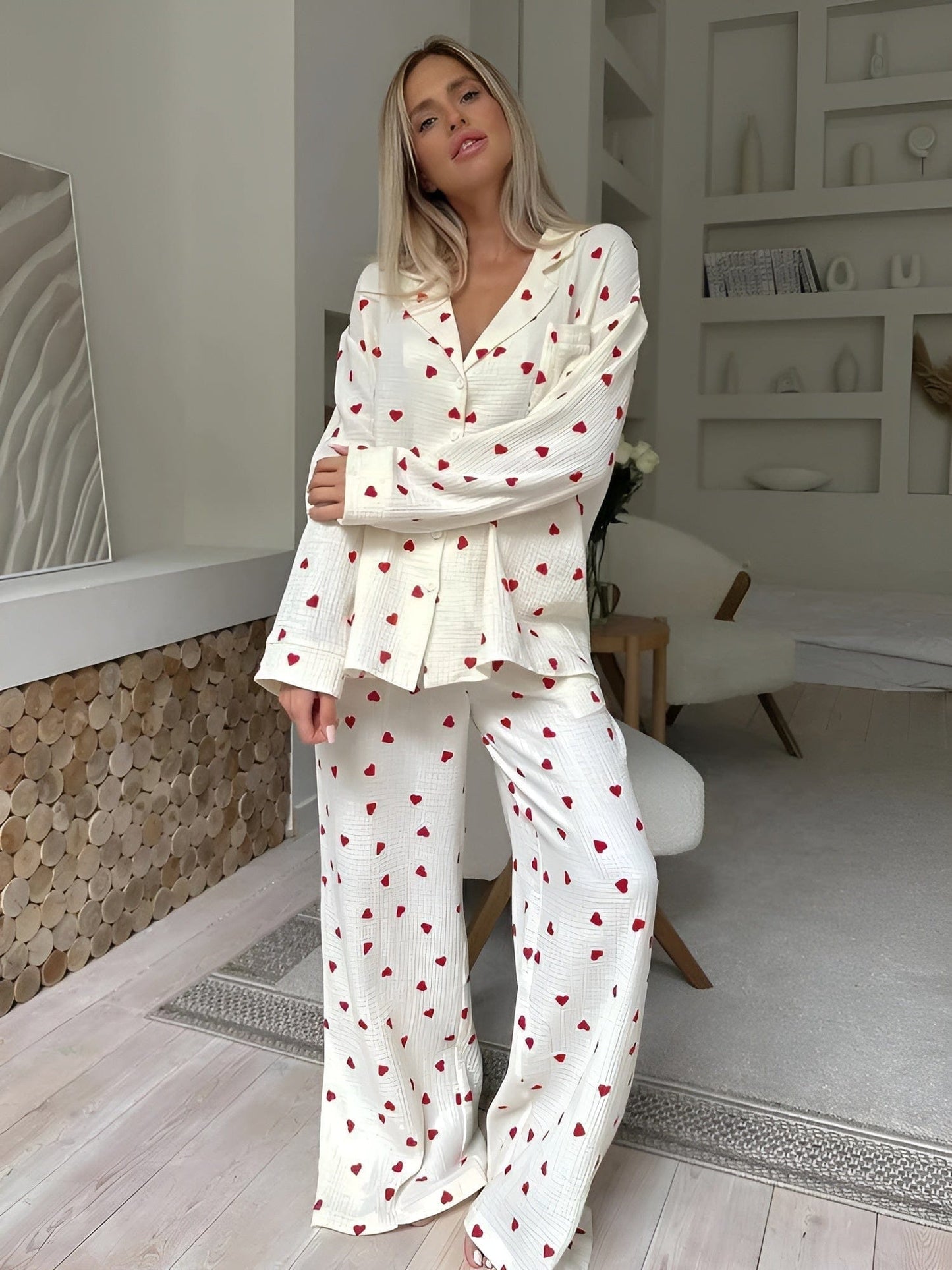 Lola Dames Pyjama Set | 100% Katoen, Comfortabel met Hartjesprint 1