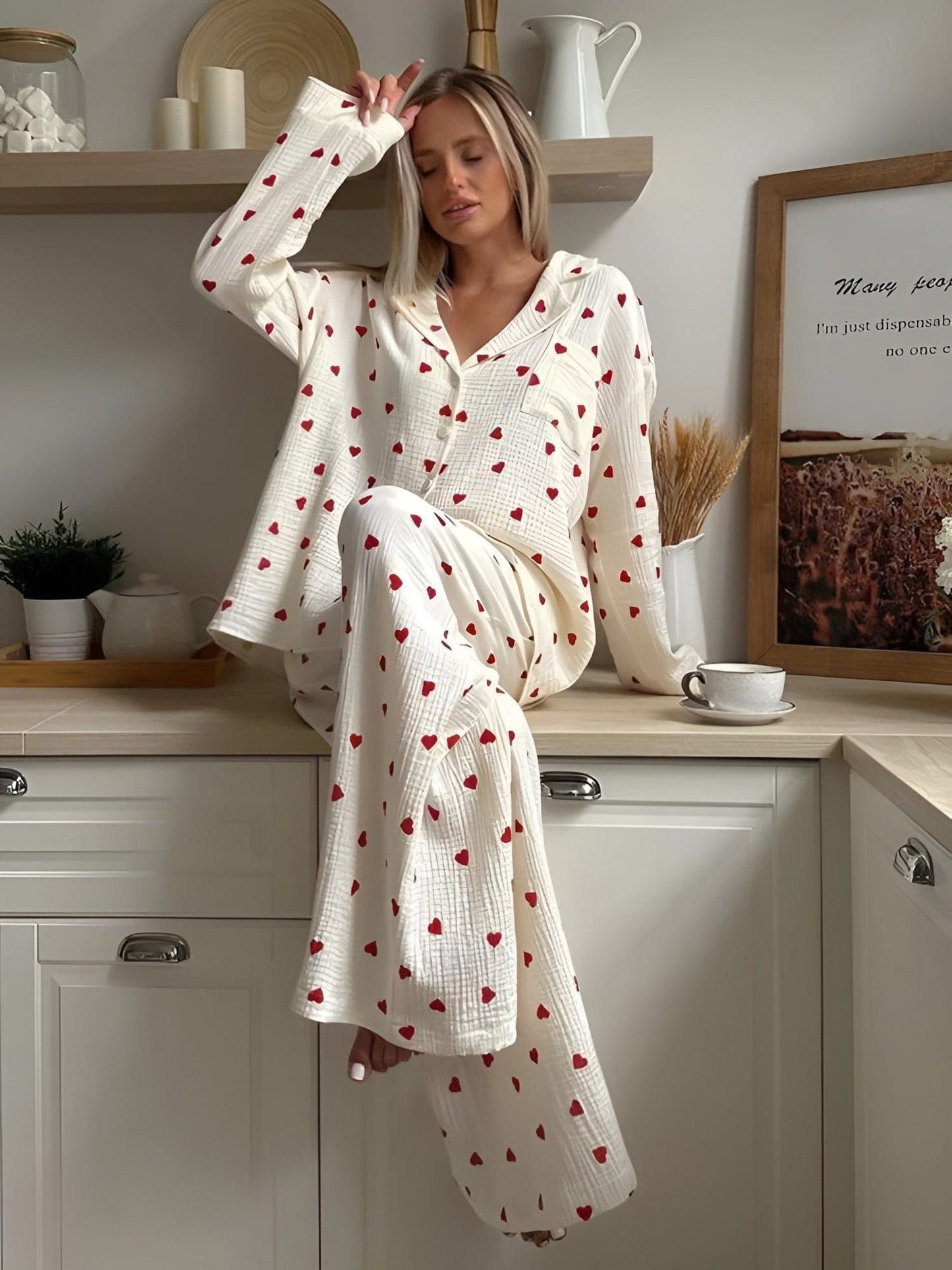Lola Dames Pyjama Set | 100% Katoen, Comfortabel met Hartjesprint 2