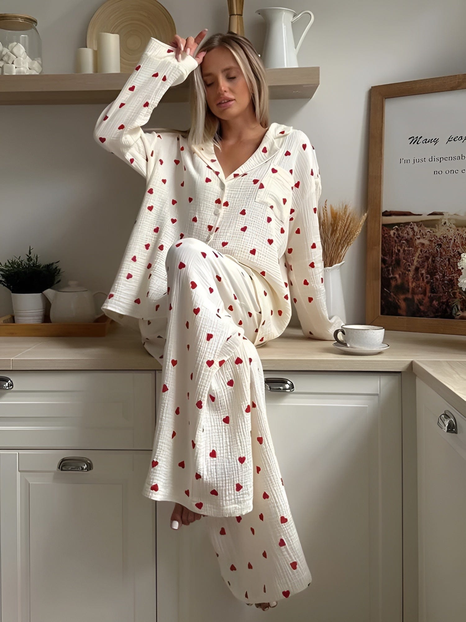 Lola Dames Pyjama Set | 100% Katoen, Comfortabel met Hartjesprint 2