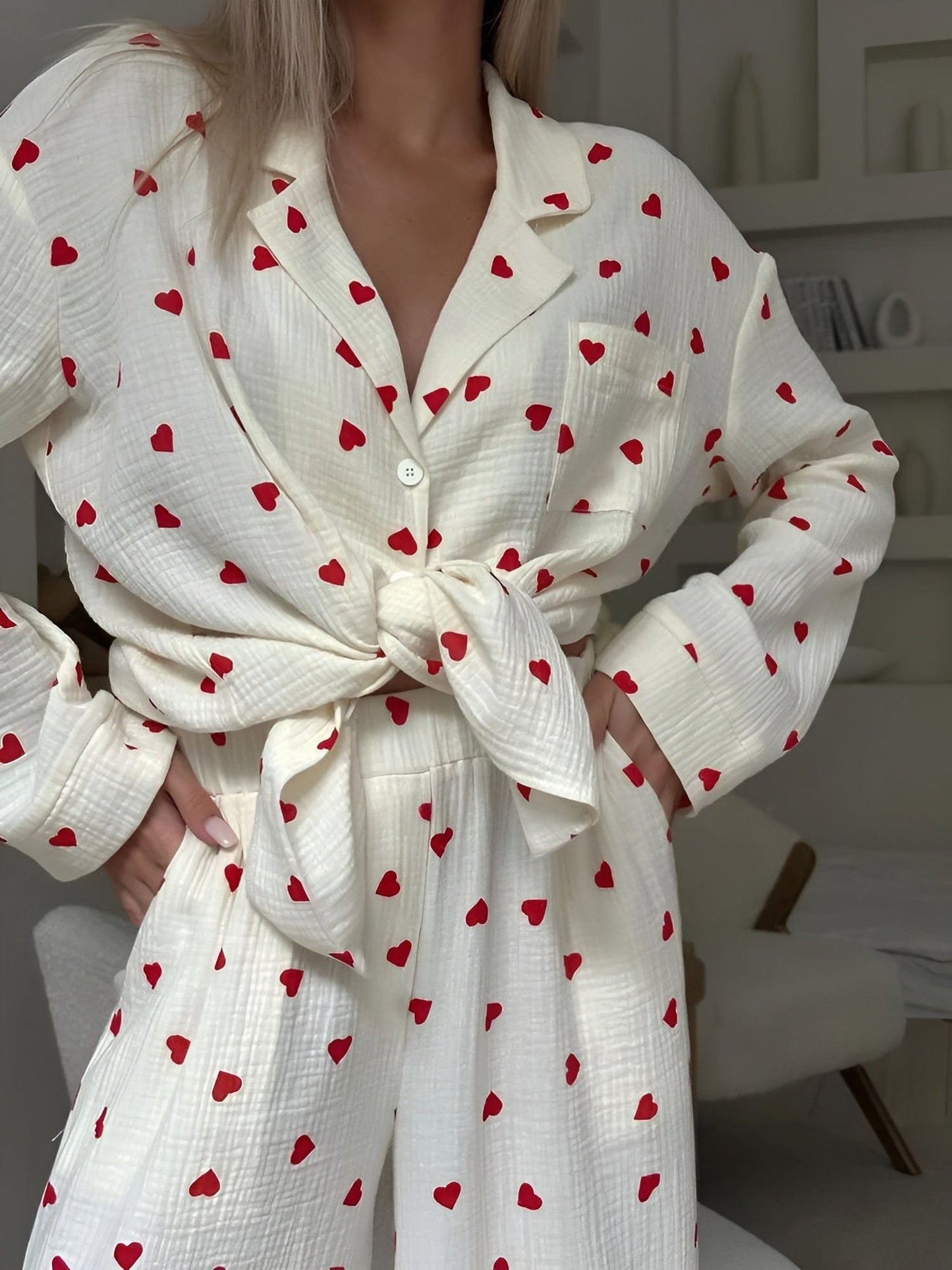 Lola Dames Pyjama Set | 100% Katoen, Comfortabel met Hartjesprint 3