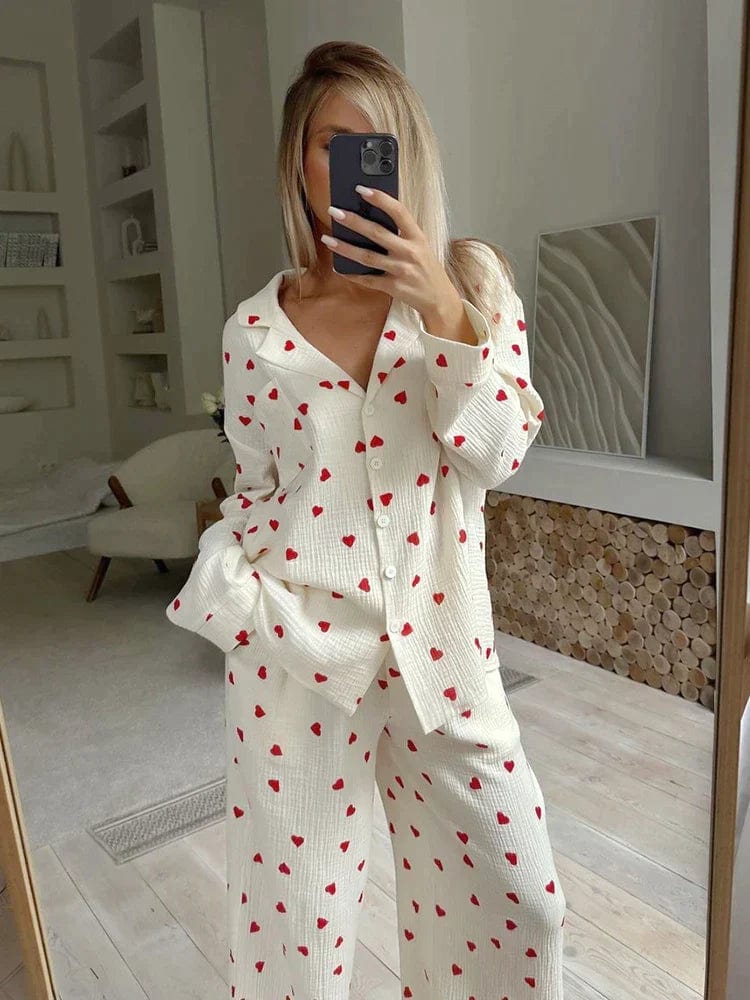 Lola Dames Pyjama Set | 100% Katoen, Comfortabel met Hartjesprint 4