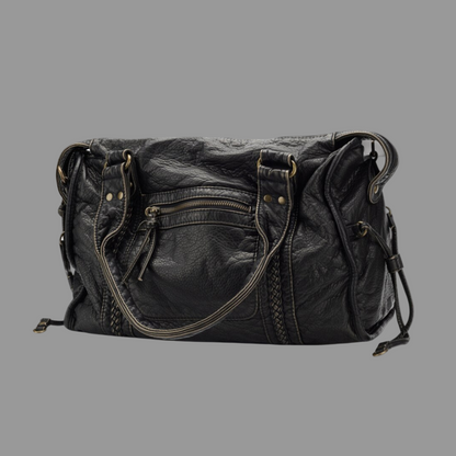 Lola Zwarte Leren Handtas Dames | Casual Met Ritsvakken, Duurzaam Design 0