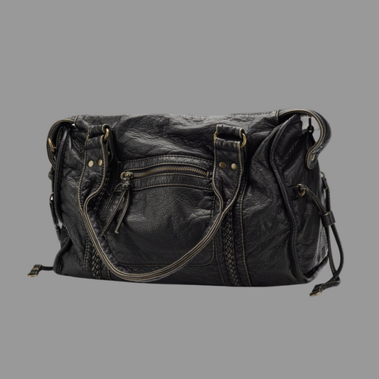 Lola Zwarte Leren Handtas Dames | Casual Met Ritsvakken, Duurzaam Design 0