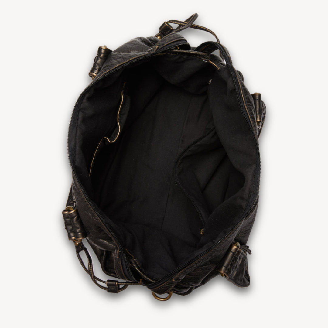 Lola Zwarte Leren Handtas Dames | Casual Met Ritsvakken, Duurzaam Design 4