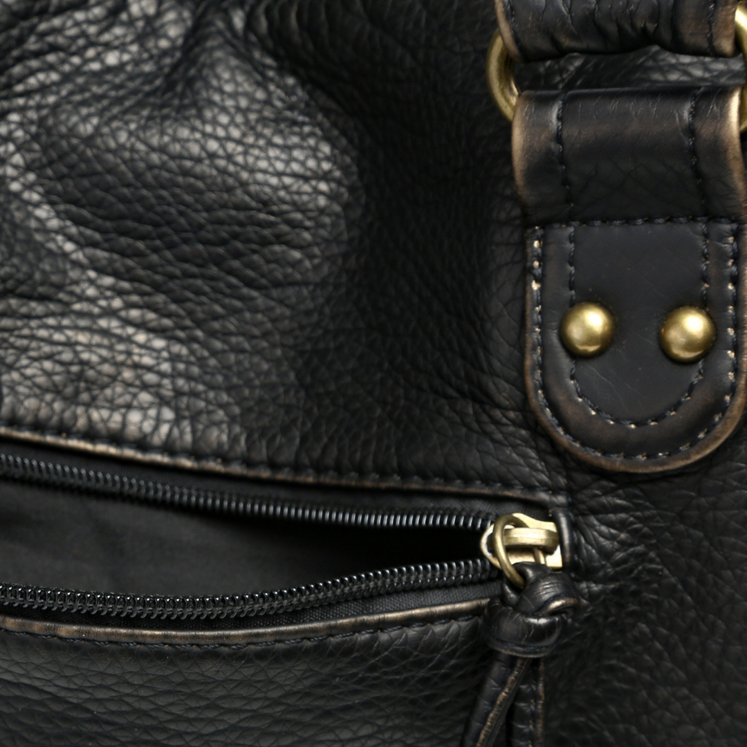 Lola Zwarte Leren Handtas Dames | Casual Met Ritsvakken, Duurzaam Design 6