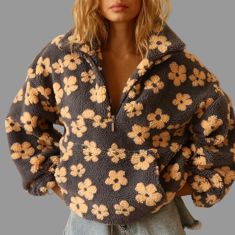 Madeliefje Dames Sherpa Trui | Bohemian Bloemenprint, Oversized Comfort 0