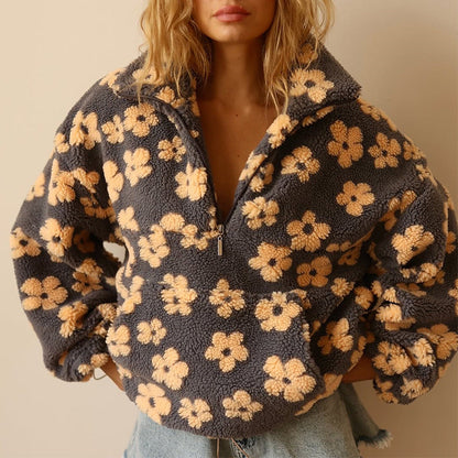 Madeliefje Dames Sherpa Trui | Bohemian Bloemenprint, Oversized Comfort