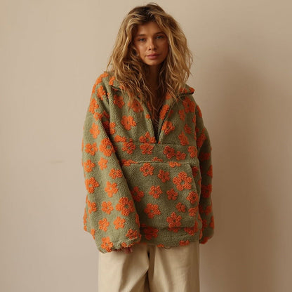 Madeliefje Dames Sherpa Trui | Bohemian Bloemenprint, Oversized Comfort 2