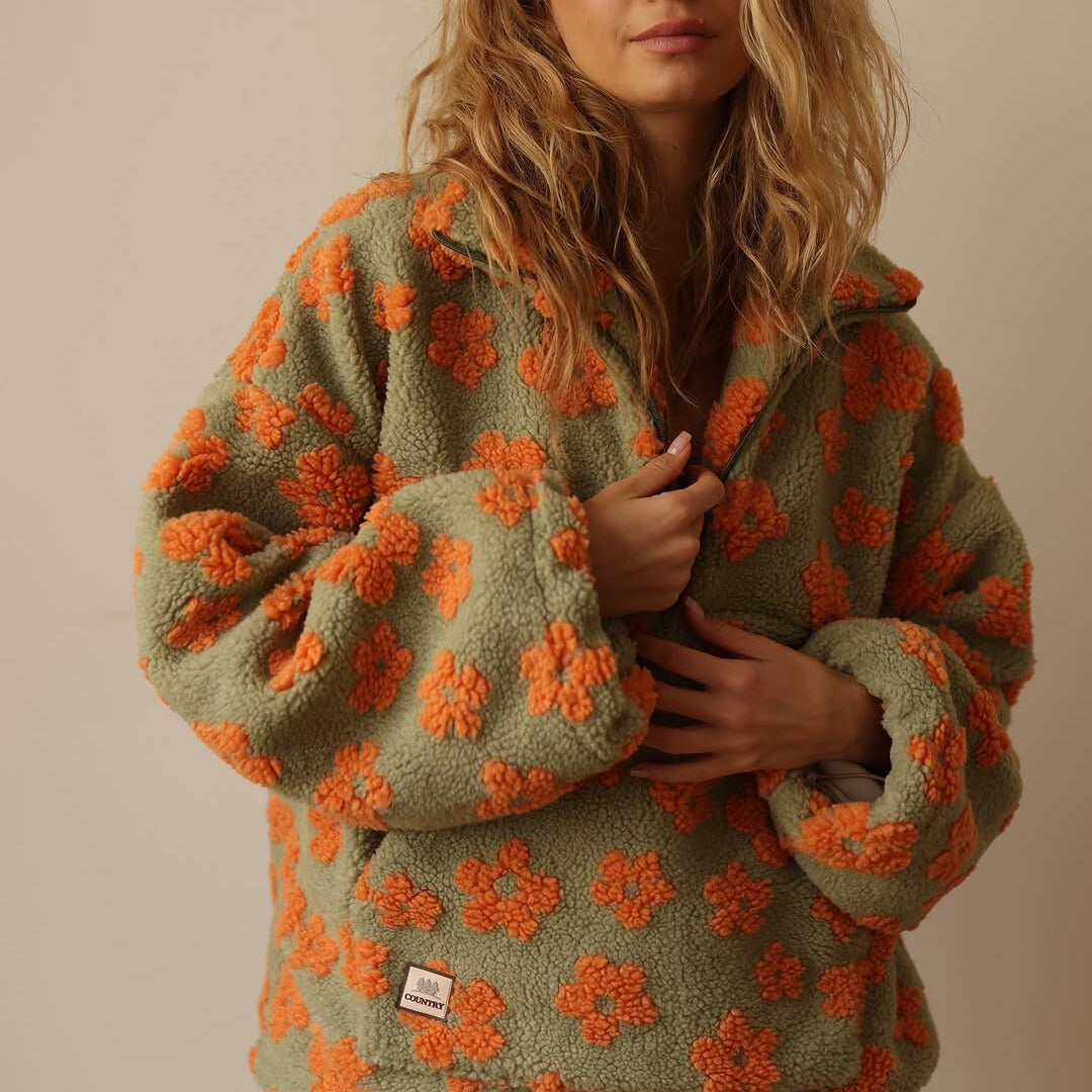Madeliefje Dames Sherpa Trui | Bohemian Bloemenprint, Oversized Comfort 3