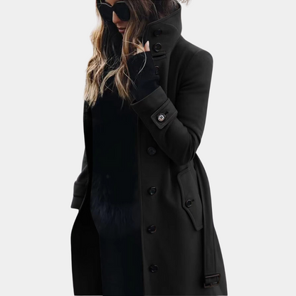 Mila Dames Trenchcoat | Warm en Elegant, Getailleerd Design in Zwart 2