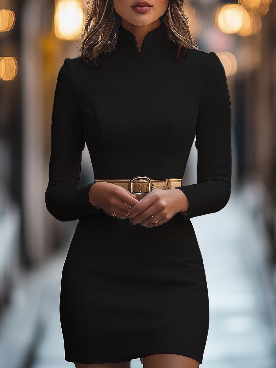 Mira Lange Jurk Dames | Effen Polyester met Mandarijnkraag, Feestelijke Kleding Dames 3