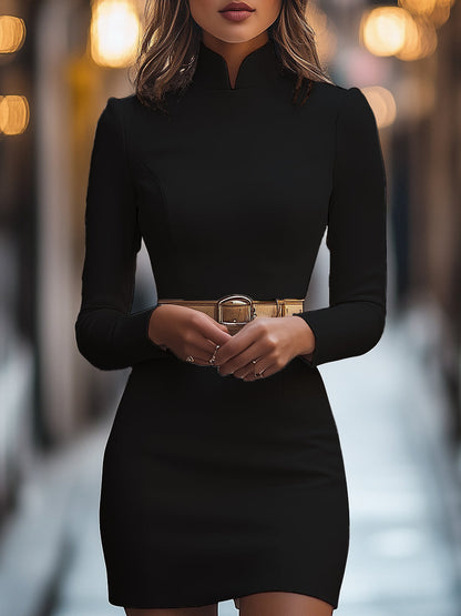 Mira Lange Jurk Dames | Effen Polyester met Mandarijnkraag, Feestelijke Kleding Dames 3